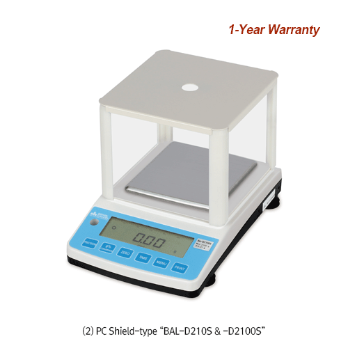 DAIHAN® [d] 1 & 10mg, max.210 & 2,100g High-Precision Lab Balance “BAL-D”, RS-232C for Printer<br>With Counting Function, Various Weight Mode, DC Adaptor, Basic- & Shield-type, 정밀 랩 바란스, 계수계 겸용