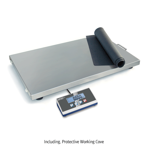 Kern® [d] 50g, max.150kg Veterinary Scale “EOS”, for Large Animal, Stainless-steel, Robust Platform 950×500mm<br>Suitable for Stationary or Mobile Use, with Non-slip Rubber Mat & Working Cover, 수의과(동물병원)용 대형 저울, 미끄럼방지 매트 포함