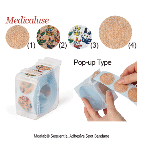 Moalab® Sequential Adhesive Spot Bandage, Roll of 100 Sterile Injection Care Band(Φ20 & Φ35mm), Medicaluse<br>Ideal for Medicine Injection & Blood Collection, Made of Natural Cellulose, Hemostatic, Sterilized by γ-Radiation, 원형 롤 밴드, 주사/채혈용, 멸균
