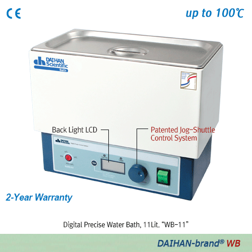 DAIHAN® digital General Purpose water bath “WB”, Digital fuzzy control system, 6·11·22 lit, up to 100℃, ±0.1℃<br>With Stainless-steel Flat Lid, Back light lcd, with Certi. & Traceability, 정밀 범용 항온수조, 디지털 퍼지 제어 시스템, 스텐리스 스틸 리드 포함