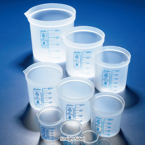 Azlon® PP Dual Rimmed Beaker, Precise Blue Graduation, 25~2,000㎖<br>Non Drip Pouring Spout, Autoclavable, 125/140℃, 정밀형 PP 비커, 청색눈금