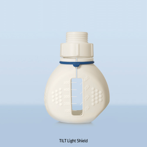 DURAN® TILT GL56 Media Bottle, Unique 45° TILT Position, 500㎖<br>With White GL56 PP Screwcap, 2-positioned Bottom, Boro-glass 3.3, GL56 틸트 바틀
