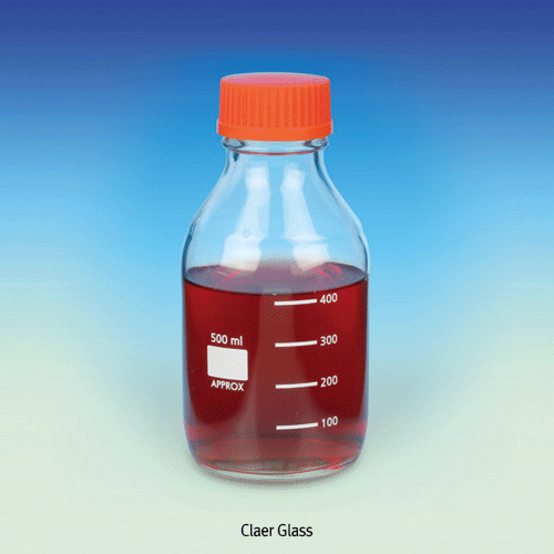 SciLab® Eco Soda-glass Multiuse Reagent/Sample Bottle, with PP DIN/GL45 Basic Screwcap, Graduated, 100~2,000㎖<br>Non-autoclavable, Cap has a Built-in Wedge-shaped Sealing Ring, with PP Pour-Ring, 다용도 GL45 스크류캡 바틀