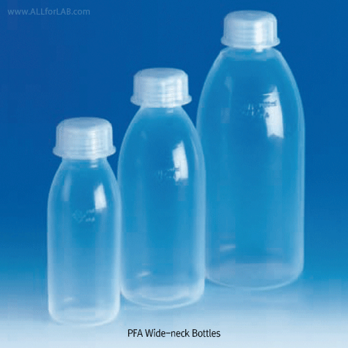 VITLAB® 50~2,000㎖ Transparent PFA Teflon Bottle, Narrow- & Wide-neck, Autoclavable, DIN/ISO<br>Excellent for Chemical and Corrosion Resistance, -200℃+260℃, PFA 투명 테플론 세구&광구병