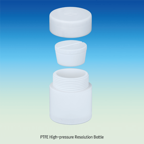 PTFE High-pressure Resolution Bottle, Up top 2kg/cm2, 25~100㎖<br>With Screwcap, -200 ℃+260℃ Stable, PTFE 테플론 분리형 바틀, 불투명