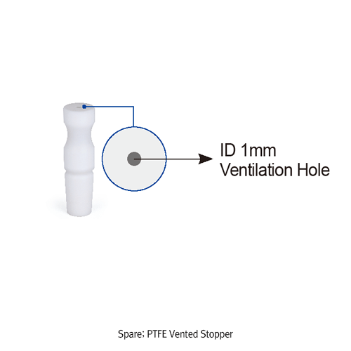 Glassco® A-class Calibrated Specific Gravity Bottle/Pycnometer, with Individual Work Certificate, 10~100㎖<br>Gaylussae-type, Boro-glass 3.3, with 10/15 PTFE Vented Joint Stopper, A급 보증서부 비중병/피크노메타