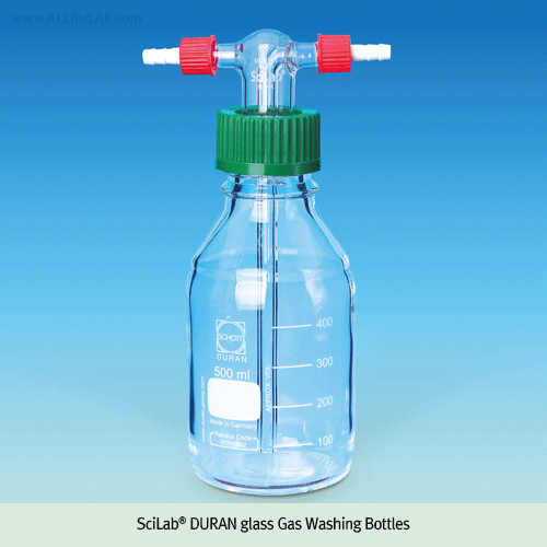 SciLab® Gas Washing Bottle, Safety GL Screw System & Graduation, DURAN glass 100~1000㎖<br>With GL45 PP Opentop Screwcap with PTFE/Silicone O-ring, Autoclavable, 눈금부 안전가스 세척병