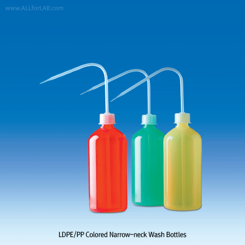VITLAB® LDPE Colored Narrow-neck Wash Bottle, Natural PP Cap, 250~1,000㎖<br>With 3 Color for Identification, GL25 & GL32, -50℃+80/90℃, LDPE/PP 세구 칼라세척병