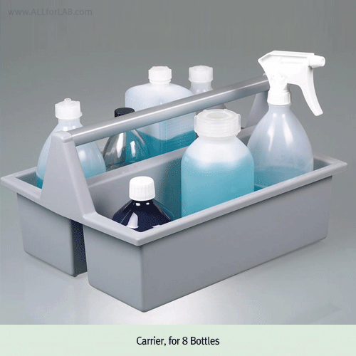 Burkle® Bottle Carrier Box, HDPE, Up to 8×Φ 95mm 1 Lit Bottle<br>With Handle, -50℃+105/120℃, <Germany-Made> HDPE 다용도 바틀 캐리어 박스