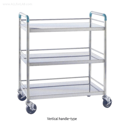 Stainless-steel Dressing Cart, with 3 Shelf & 2 Handle<br>For Lab·Medical·Industrial, 핸들 타입 3단 카트