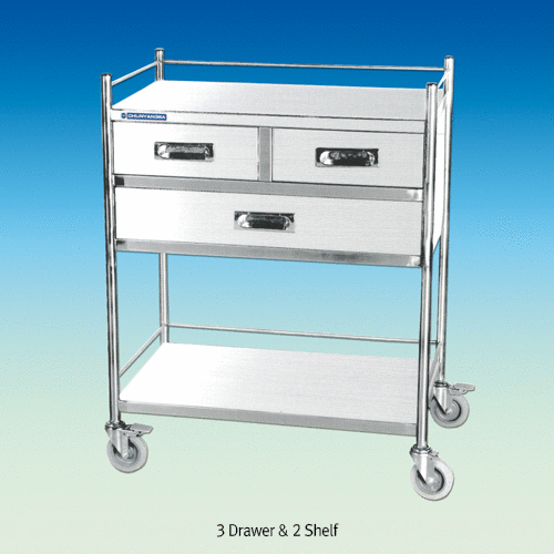 SciLab® Stainless-steel Cart, with 1~3 Drawer<br>With Stop-On Casters, 서랍식 카트