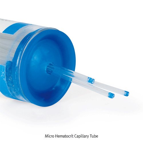 mediclin® Micro Hematocrit Capillary Tube, Blue & Heparinized-Red, 75㎕<br>For Blood Taking, Disposable Hi-Quality Glass, Φ1.55×L75mm, 일회용 Micro 헤마토크리트 튜브