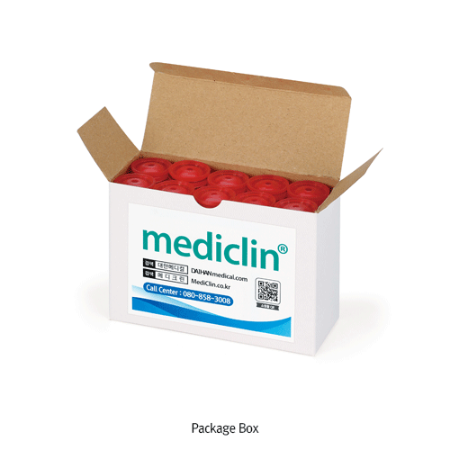 mediclin® Micro Hematocrit Capillary Tube, Blue & Heparinized-Red, 75㎕<br>For Blood Taking, Disposable Hi-Quality Glass, Φ1.55×L75mm, 일회용 Micro 헤마토크리트 튜브