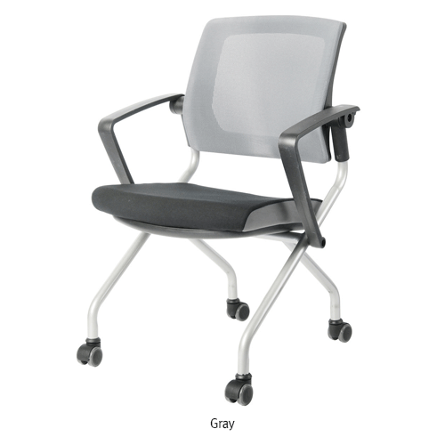 Folding Office Chair, with Mesh Back·Soft Cushion·Armrest·Caster, Stable, 585×610×h650/860mm<br>Ideal for Office, Laboratory, Home &c., Waterproof, 사무용 의자/걸상