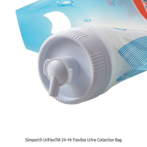 Simport® UriFlexTM 24-Hr Flexible Urine Collection Bag, Rotating Dripless Spout, Controlled Pour, 4L<br>Interior-PE & Exterior-PET, For Safe Collection·Transportation·Handling of Urine Samples, 접이식 소변 샘플백
