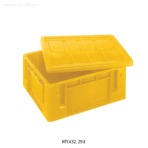 National® HDPE Stackable Rectangular Tool Container, Yellow, 11~40 Lit<br>Made of HDPE 105/120℃, Optional Lid, 공구상자, 뚜껑은 별도판매, 중첩 가능