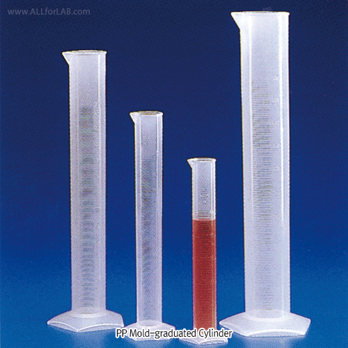 Kartell® PP Graduated Cylinder, Class B, Pentagon-base, Autoclavable, 10~2,000㎖<br>With Mould- & Blue Print-Graduation, ISO/DIN, -10℃+125/140℃, <Italy-Made> PP 메스실린더, B-급