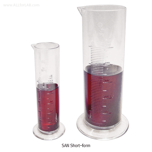 PP & SAN Short-form Cylinder Raised Mold Scale, Round-base, B-class, 10~2,000㎖<br>PP & SAN 단형 메스실린더, B급