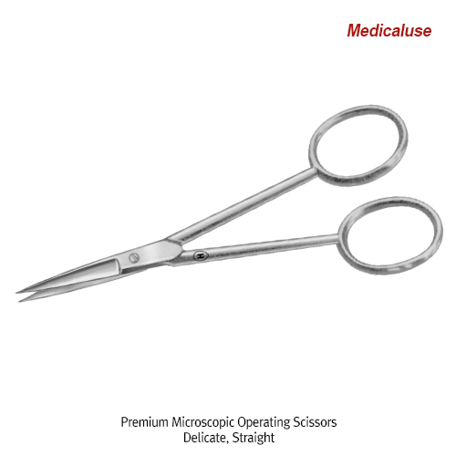 Hammacher® Premium Microscopic Operating Scissors, L90~145mm, Medicaluse<br>With Sharp-Sharp & Probe Pointed Tip, Very Delicate, Stainless-steel 420, <Germany-Made> 프리미엄 정밀 미세 수술용 가위, 독일제 의료용, 비부식