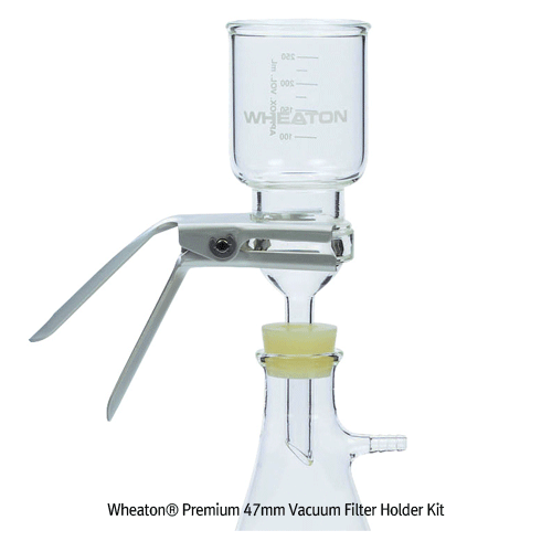 Wheaton® Premium 47mm Vacuum Filter Holder Kit, without Flask, for 300㎖~up to 1,000㎖<br>With Fritted Glass·PTFE FaceWheaton® Premium 47mm Vacuum Filter Holder Kit, without Flask, for 300㎖~up to 1,000㎖<br>With Fritted Glass·PTFE Faced·SS Screen-Base, 진공여과장