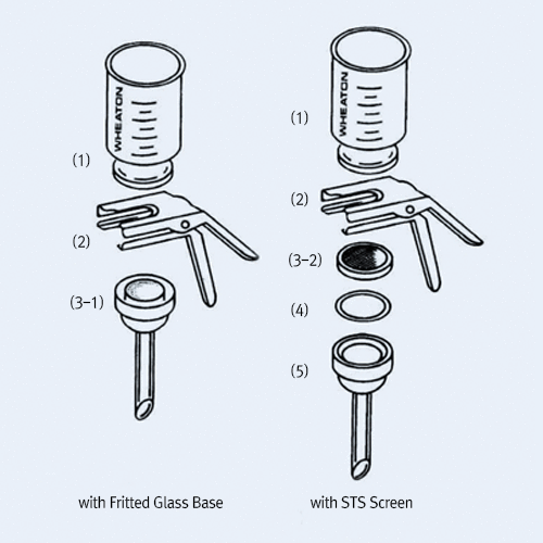 Glassco® 300㎖ or 500㎖/47mm Vacuum Filter Holder Kit, without Filter Flask With Fritted Glass- or Stainless-steel Screen Support, 진공여과장치/홀더, 여과병은 별도