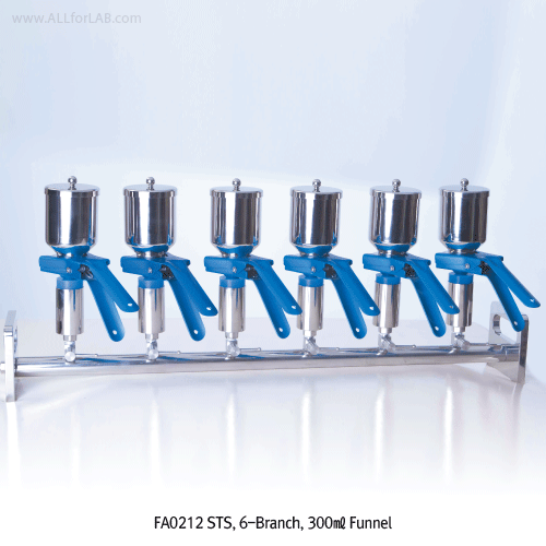 TJV® Vacuum Manifolds & Filter Holder Funnel, Ideal for Strong Solvents & HPLC media<br>With All Stainless-steel & Glass Funnel, Single-/3-/6-Branchs, <China-made> 진공 매니폴드&필터 홀더