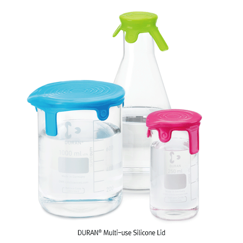 DURAN® Multi-use Silicone Lid, High Flexible, 3 Colors for Identification, S·M·L-Size<br>Ideal for Sealing & Covering Beakers, Cylinders, Flasks &c., -40℃+180℃, 범용 실리콘 커버