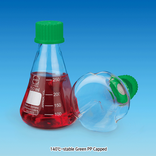 SciLab® “Leak-Proof” Screwcap Shaking Flask, with 3 Deep-Baffles, 50~2,000㎖<br>DURAN Glass, with PTFE & Rubber Seal-Septa 캡부 딥 배플 쉐이킹 플라스크, 내약품/내열용