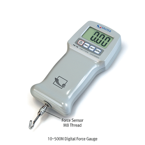 SAUTER® [d] 0.005~0.2N, Max.10~500N Digital Force Gauge Set “FK”, for Measuring Push- & Pull-force<br>With Standard Attachments, Measuring Unit : N(Newton)·lb·kg·oz, with Peak Hold Function & Turnable Display, 디지털 포스게이지 세트