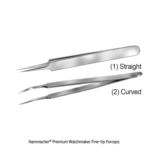 Hammacher® Premium Watchmaker Fine-tip Forceps, L110mm, Medicaluse<br>With Straight- & Curved-type, Sharp & Smooth-Tip, Stainless-steel 420, <Germany-Made> 프리미엄 정밀팁 포셉/핀셋, 독일제 의료용