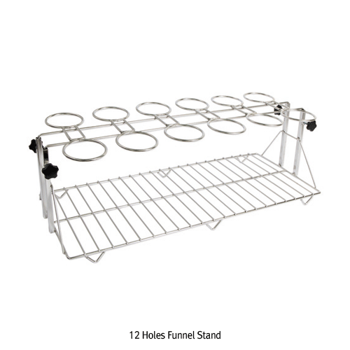 SciLab® Universal Funnel Stand, Stainless-steel, Adjustable Height, 6- & 12-holes<br>Ideal for Separator Funnel, Holes Φ70~Φ140mm, 스텐선 만능 깔대기 스탠드