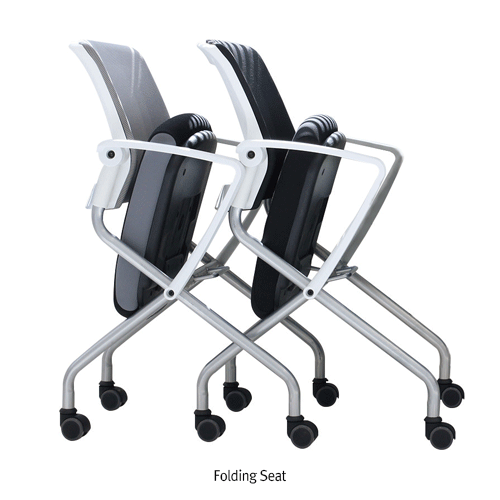 Folding Office Chair, with Mesh Back·Soft Cushion·Armrest·Caster, Stable, 585×610×h650/860mm<br>Ideal for Office, Laboratory, Home &c., Waterproof, 사무용 의자/걸상