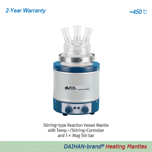 DAIHAN® Aluminum-case Reaction Vessel Heating Mantle, (1) Basic & (2) Stirring-type, 450℃, 100㎖~100Lit<br>With Built-in Temp Controller, with/without Mag-stir Speed Control, with Certi. & Traceability<br>반응조용 히팅맨틀, 온도 조절기와 Ni-Cr 열선 내장“, 기본형” 및“ 자석교반형”