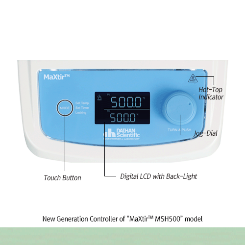 DAIHAN® Premium 500℃ High-Temp Hotplate Stirrer “MSH500”, Solid Ceramic Glass Plate, 200×200mm<br>With Permanently Brushless Shade Motor(BLAC), Large LCD, Optimum Insulation Layer. Accurate Temp Control, Hot-Top Indicator, 80~1,500rpm<br>고온용 디지털 가열 자력 교반기