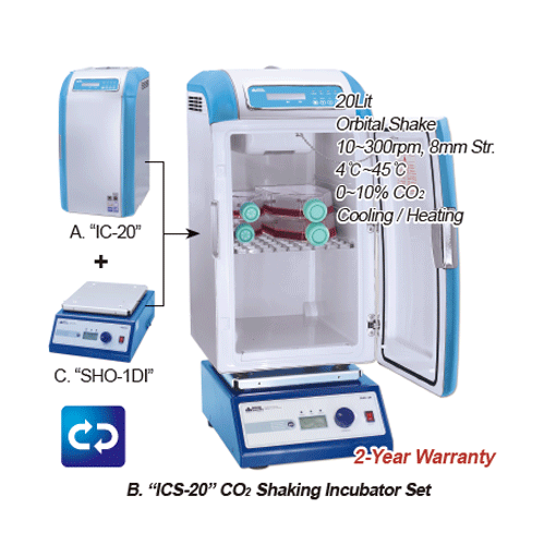 DAIHAN® 4℃~45℃ 20 Lit Mini-Low Temperature Incubator & Shaking Incubator “IR-20 & IRS-20”<br>2-Step Programmable PID Controlled 0.1℃, Compact Design for Saving Space/Money, Ideal for Culture & Storage of Microorganism/Clone<br>With Cooling/Heating system 