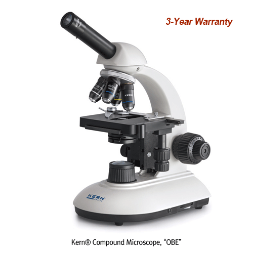 Kern® Compound Microscope, “OBE”, Monocular & Binocular, with 3W LED illumination, 40×~ 1000×<br>360° Rotatable Tube, Wide Field Eyepieces, Fully-fledged Stage for Education & Laboratory, Rechargeable batteries, 교육용 생물 현미경