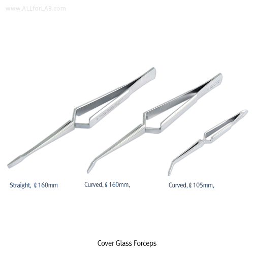 Hammacher® Premium Cross Action Cover Glass Forceps, with L10×w4mm Tip<br>Straight- & Curved-type, <Germany-Made> 프리미엄 커버글라스 포셉/핀셋, 독일제, 비부식