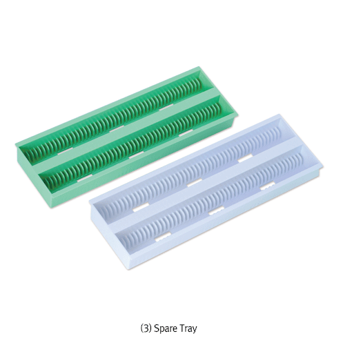 Simport 100- & 200-Slide Storage Box, HIPS, with Clear Hinged Lid·Slot Tray·2 Index Cards<br>For 75×25mm Slides, Stackable-type, Vertical-storage, <Canada-Made> 슬라이드 보관 박스, 수직보관/중첩형