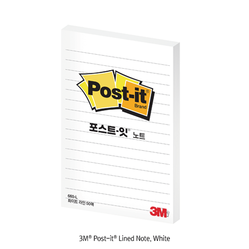 3M® Post-it® Lined Note, Yellow & White, 102×152mm<br>Ideal for Note-taking, Re-stickable, Multi-use, 필기 노트