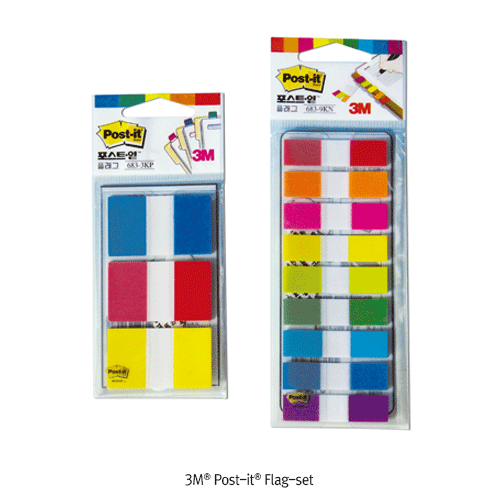 3M® Post-it® Flag-set, 20sheet/Pad, 44×25mm 3Color/Pad, and 44×12mm 9Color/Pad<br>Ideal for Checking Important Part or Page, 플래그