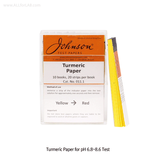 Johnson® Congo red-, Brilliant yellow-, Turmeric-, Phenolphthalein-, & Clayton yellow- Paper<br>For Analysis of a Solution(Acidity or Alkalinity), pH Neutralization Point Test Paper<br>특정영역대의 pH 연화점(중화점) 측정지들 : 콩고레드, 브릴리언트옐로·강황지·페놀프탈레인·클레이톤옐로-중화점에서 변색됨