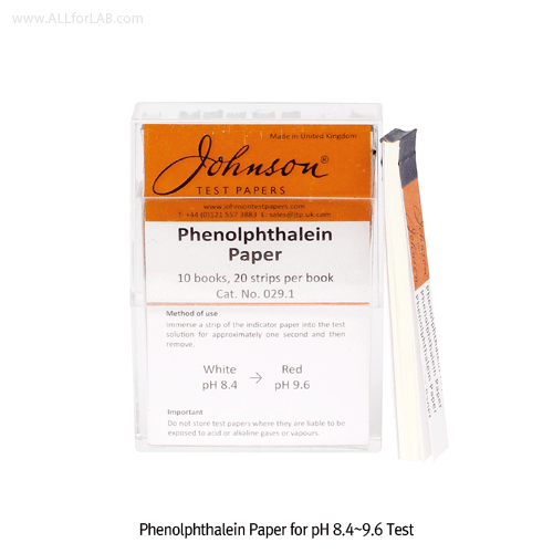 Johnson® Congo red-, Brilliant yellow-, Turmeric-, Phenolphthalein-, & Clayton yellow- Paper<br>For Analysis of a Solution(Acidity or Alkalinity), pH Neutralization Point Test Paper<br>특정영역대의 pH 연화점(중화점) 측정지들 : 콩고레드, 브릴리언트옐로·강황지·페놀프탈레인·클레이톤옐로-중화점에서 변색됨