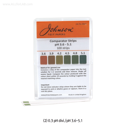 Johnson® High Precise(0.2~0.5 pH-divi.) Color Pad Polypropylene pH Comparator, “Non-Bleed” System<br>Special Use for the Accurate Test of Short-ranges of pH 0.2~0.5 Intervals, 8 items in Overall-range pH 1.0~10.0<br>초정밀 pH 측정용 칼라 Pad PP 콤퍼레이터, “0.2 ~ 0.5 
