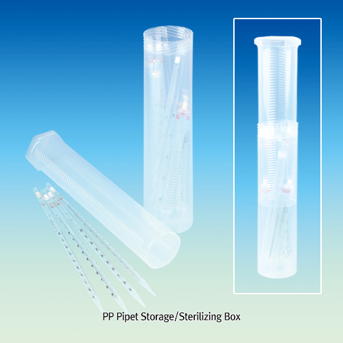 Pipet Storage/Sterilizing Box, PP, Adjustable Length 350~665mm, Φ65mm<br>With Telescopic Screw Closure, -10℃+125/140℃, PP 피펫 보관/멸균통, 길이 조정형