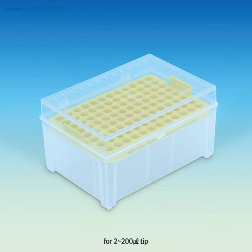 PP Empty Micro Tip Rack/Box, with 96-Wells & Transparent Lid, for 0.1㎕~1,000㎕ Tips<br>Made of High-quality Polypropylene(PP), Stackable, Autoclavable at 121℃, PP 팁용 공박스