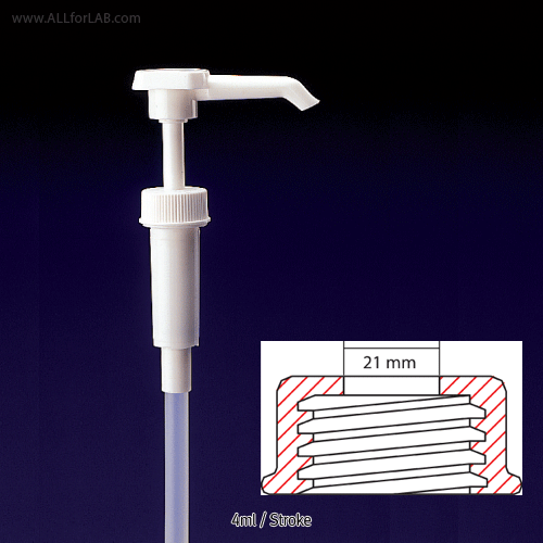 Burkle® Dosi-Pumps® Dispenser, 4㎖, 30㎖ and 100㎖/stroke<br>Usable with Φ21 or 28.5mm Hole Cap, Bottle Excluded, 정량 펌프 디스펜서