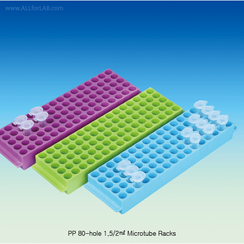 SciLab® PP 80-hole 1.5/2㎖ Microtube Rack, with Marking Area<br>With 1-80 Numbered Holes/Φ11mm, 125/140℃, 80홀 튜브 랙