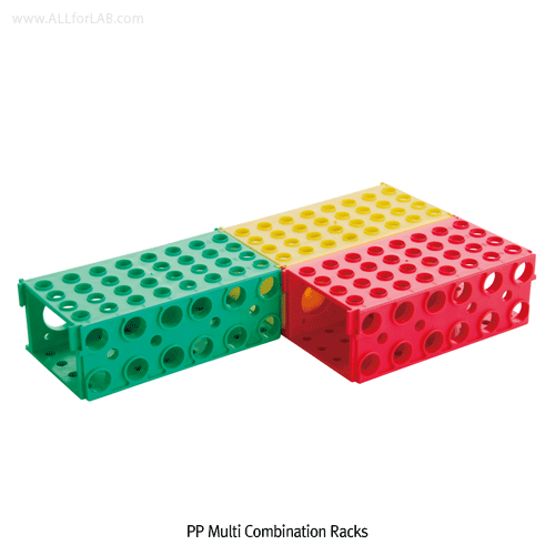80-hole Multi Combi-Rack, PP, for PCR·1.5 & 2㎖(Micro)·15 & 50㎖ (Centrifuge) Tubes<br>With Moulded Alpha-Numeric Index, 4 Color assorted, Autoclavable, 125/140℃ Stable, 연결가능형 랙