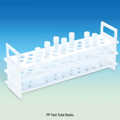 PP 3-Tier Test Tube Rack, for Φ13~32mm Test Tubes<br>With 12·18·20·31·40·62-Hole, Autoclavable, -10℃+125/140℃, PP 시험관 랙