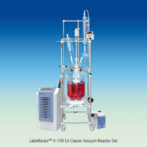 LaboRactorTM 5~100 Lit Classic Vacuum Reactor Set, with Jacketed Glass Vessel·Agitator·Frame·Glass Assembly<br>With DN O-Ring Flange·PTFE Impeller·PTFE Drainvalve, Digital 50~1000rpm, 5~100 Lit 자켓 글라스 진공 반응조 세트